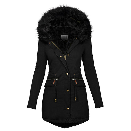 Women'S Plush Hooded Parkas Winter Warm Thick 