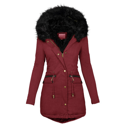 Women'S Plush Hooded Parkas Winter Warm Thick 