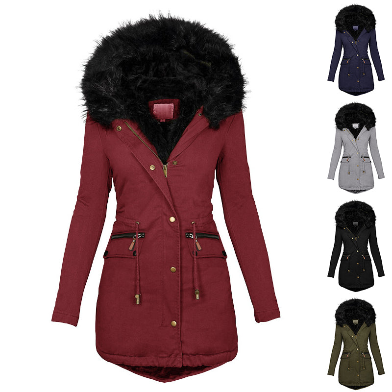 Women'S Plush Hooded Parkas Winter Warm Thick 